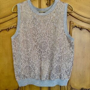 Zara Metallic Lace-Overlay Tank Top - Light Taupe